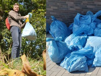 50 Schülerinnen und Schüler des Kreisgymnasiums und Klimaschutzmanager Dr. Kevin Simon (im Bild) machten beim CleanUp-Day in Heinsberg mit. Foto: Kreis Heinsberg