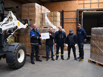 Uwe Garben (von links) vom Blau-Gelben Kreuz, Norbert Franzke (Gesundheitsamt Kreis Heinsberg), Hans-Peter Pelzer vom Feuerschutzzentrum Erkelenz und Sergej Stoliar (Blau-gelbes Kreuz). Foto: Kreis HS