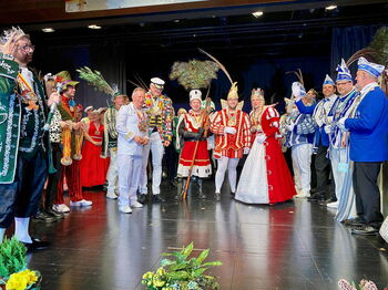 Zur Ordensverleihung kamen Vertreter von 26 Karnevalsgesellschaften auf die Bühne. Foto: Kreis Heinsberg